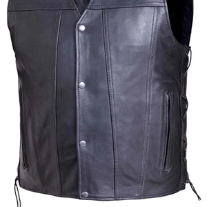 Gilet d'hiver pour homme de haute qualité, personnalisé, couleur unie, sans manches, en cuir, style streetwear, avec logo, en cuir véritable - Product Image 4