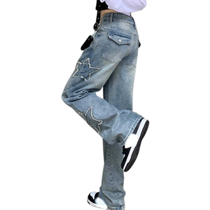 Jeans pour femmes, jeans évasés à taille haute brodés, grande taille 4XL, pantalon skinny à fleurs, jeans brodés pour femmes - Product Image 6