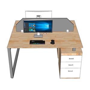 Escritorio de 2 plazas contemporáneo/minimalista con gabinete (140x120cm) - Tablero de madera de caucho y patas de acero - Product Image 2