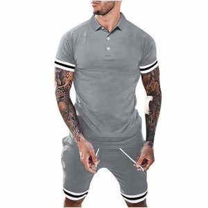 Conjuntos de 2 piezas de verano OEM, conjuntos de camiseta Polo y pantalones cortos hechos a medida para ropa de hombre, conjuntos gemelos de algodón de estilo callejero de talla grande - Product Image 4