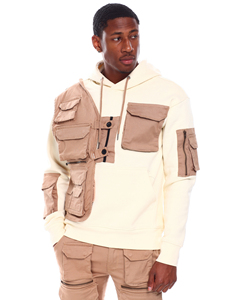 Tendencia 100% algodón mezclado Hombres Chaleco de gran tamaño Sudadera con capucha Estilo de calle con múltiples bolsillos - Product Image 2