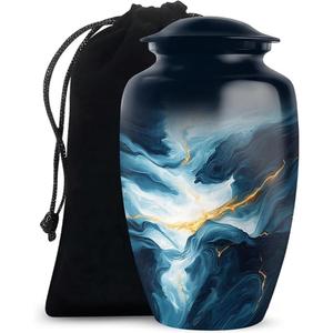 โกศทองเหลืองทำด้วยมือสำหรับขี้เถ้าของมนุษย์โกศใส่เถ้ากระดูกทาสีฟ้าสำหรับฝังขี้เถ้าจากอินเดีย - Product Image 3