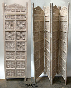 Antique Gỗ Màn Hình Trắng 4 Bảng Điều Chỉnh Phòng Divider Ấn Độ - Product Image 4