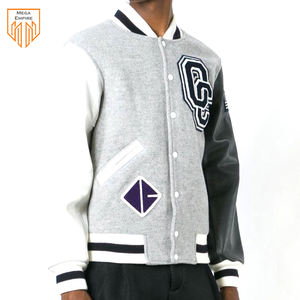 Venta al por mayor personalizado diseñador logotipo Stand Collar frontal Unisex Casual béisbol Letterman algodón Fleece Varsity chaquetas - Product Image 2