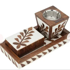 Dispensador de incienso Bakhoor de madera nuevo moderno hecho a mano en acabado Natural con diseño Meta hecho a mano - Product Image 5