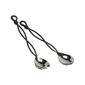 Ensemble de serveurs à salade de luxe en acier inoxydable, avec une jolie poignée ronde et élégante en argent, à bout plat, faite à la main - Product Image 3