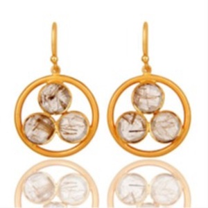 New Arrival <b>Golden</b> <b>Rutile</b> Hydro Gemstone 925 Sterling Silver Round Shape Earrings - Product Image 1