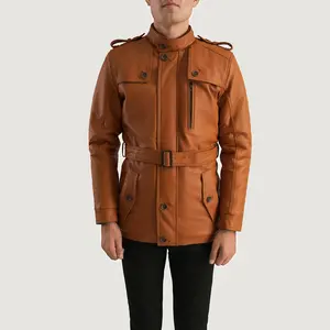 经典设计时尚秋季奢华男士猎人棕褐色皮草皮夹克经典设计真皮皮夹克。
