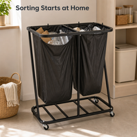 Support à sacs poubelles roulant JH-Mech, double support pour sacs poubelles, 1080 mm de hauteur avec roulettes, support à sacs poubelles en métal pour extérieur