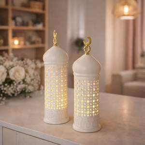 Elegant White and <b>Grey</b> Metal <b>Candle</b> Lantern with Glass Panels Warm LED Glow Indoor Outdoor Decorative Accent Gift - Product Image 6