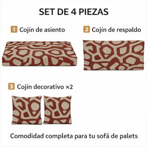 Juego de 4 Cojines Duraderos de Tela para Pallets de Exterior, 120x80 + 120x50 cm, para Sofá de Jardín, 12 cm de Grosor, con Funda Extraíble - Product Image 4