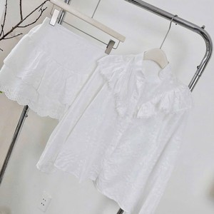 Ensemble chemisier à manches longues en dentelle blanche et mini-jupe pour femme, vêtements décontractés - Product Image 2