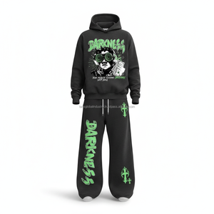 Conjuntos de Sudadera con Capucha y Pantalones de Chándal de Invierno de Corte Holgado Personalizados, Estampado Tecnológico Y2K, Forro Polar, Cordón Ajustable, Lavado Ácido, Bordado, Ecológico - Product Image 1