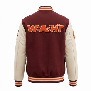 Blouson universitaire unisexe personnalisé avec patchs en chenille, corps en laine, manches en cuir, couleur acajou, style Letterman, streetwear, OEM, coupe décontractée, épais - Product Image 2