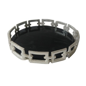 Plateau rond en marbre de haute qualité fait à la main avec bordure en métal Lot de 2 pour hôtel et restaurant servant du café - Product Image 3