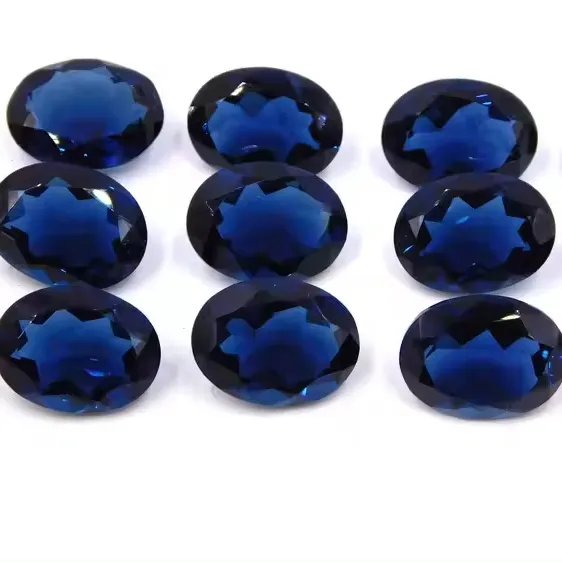 ผู้ผลิตที่กําหนดเอง Lab Made Blue Sapphire นาโนรูปไข่ตัดอัญมณี 3X5 มม.ถึง 7X5 มม.หลวม Blue Sapphire Faceted อัญมณีอุ่นธรรมชาติ