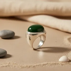 Adjustable Rhodium & <b>Gold</b>-Plated 925 Silver Trendy Round Green Gemstone <b>Cocktail</b> <b>Ring</b> for Women - Product Image 2