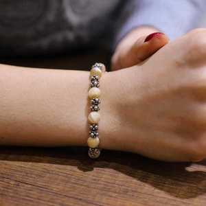 Mother-of-Pearl <b>Stone</b> <b>Bracelet</b> Elegant Silver Bangle with Dazzling <b>Gem</b> - Product Image 4