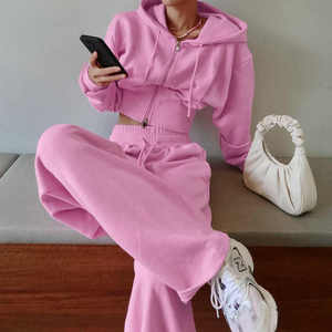 2024 logotipo bordado personalizado Vintage Y2k mujeres Casual deportes chándal Crop Hoodie y pantalones de chándal conjunto de 2 piezas - Product Image 2