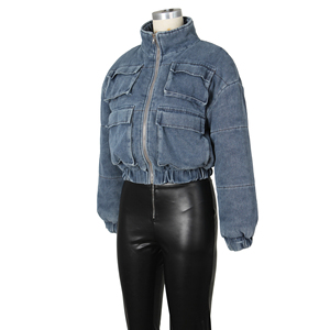 2025 personnalisation de haute qualité élégant femmes multi-poches vêtements de travail Style Denim coton veste Jean manteau - Product Image 1