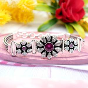 925 Sterling Silver Natural <b>Cubic</b> <b>Zirconia</b> Ruby <b>Bracelet</b> Handmade Fine Charm <b>Bracelet</b> for Girls and Women - Product Image 4