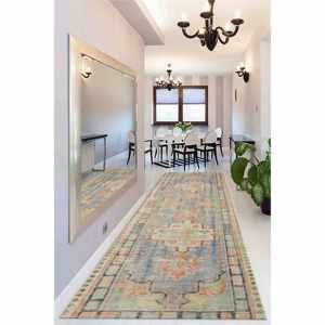 Green Printed Rug: Medallion Design, Vintage Style, Turkish Fabric,With Pile Soft Rug - Product Image 3