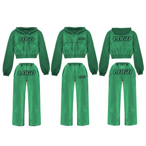 Ensemble deux pièces 100% coton pour femmes de haute qualité sweat à capuche court à épaules tombantes avec broderie et short lavé à l'acide pour l'hiver - Product Image 3