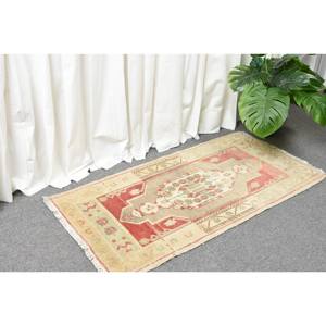 Classic Bohemian Beige Red Wool <b>Rug</b> 1.6x3.2ft Turkish Style Handmade Patchwork Design for <b>Bedside</b> Rectangle Hallway Latex - Product Image 3