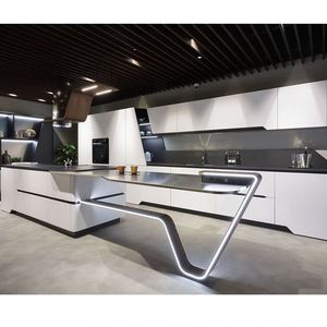 Realgres Tùy Chỉnh Cong Nhà Bếp Đảo Bằng Gỗ Đơn Vị Thiết Kế Thông Minh Tủ Màu Đen Hoàn Chỉnh Tủ Bếp - Product Image 6