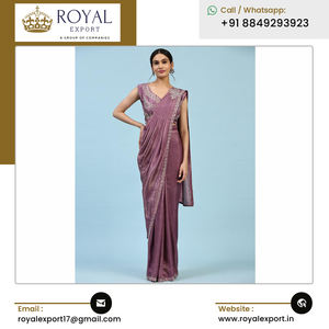 ส่าหรีผ้าไหมซาตินพร้อมปักลายและขอบดีไซน์ดึงดูดใจสำหรับงานแต่งงานและงานปาร์ตี้ - Product Image 4