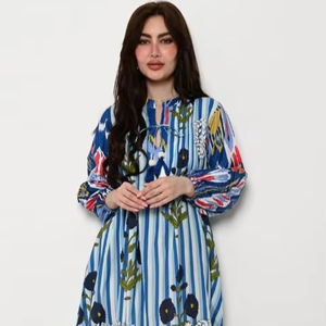 Robes pour femmes personnalisées et imprimées, brodées, à imprimé floral, à col rond et à manches longues, élégantes et vintage - Product Image 1