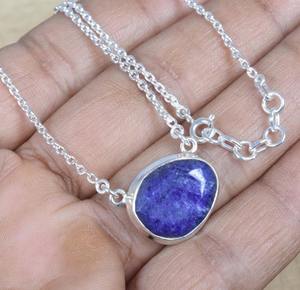 Collier en pierre précieuse saphir pour femmes, argent sterling 925, style bohème, plaqué rhodium, tendance, fait main, bijoux d'anniversaire - Product Image 5