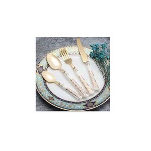 Wedding Luxury Mirror Gold Plated Metal Resin Round Design Cutlery Western Style Decorative Handmade <b>Flatware</b> <b>Set</b> - Product Image 1