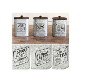 Ensemble de 3 boîtes de rangement en métal galvanisé avec couvercle pour le thé et le café Décoration intérieure - Product Image 1