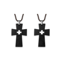 Pendentif en pierre de lave noire à technologie quantique japonaise personnalisée Hoonni, croix d'amour avec cordon