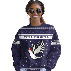 Sudadera con cuello redondo bordada en azul de la hermandad Zeta Phi Beta 1920, ropa griega para mujer - Product Image 4