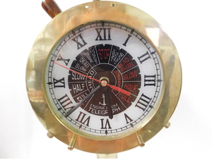 Horloge nautique vintage en laiton massif pour salle des machines de navire, télégraphe, double face, 18,5 pouces, horloge de table ou de cheminée fonctionnelle avec cloche et poignée. - Product Image 2