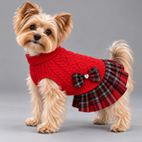 FNJIA Pull pour animaux de compagnie en gros, robe tricotée à carreaux pour chien, col roulé, nœud papillon cœur, vêtements chauds d'hiver pour chiots, directement de l'usine