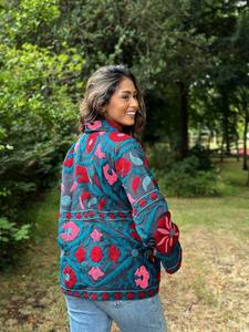 Suzani imprimé tissé été veste courte femmes coton Crewel fini avant Logo coupe décontractée Festival cadeau spécial pour elle - Product Image 5