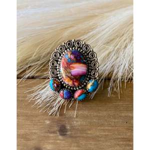 Southwest Handmade Mohave <b>Turquoise</b> Sterling Silver Adjustable Boho <b>Ring</b> - Product Image 1