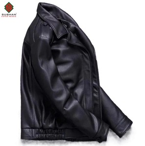 เสื้อแจ็คเก็ตหนังสังเคราะห์สีดำสำหรับผู้ชาย สไตล์ไบค์เกอร์ คลาสสิก บอมเบอร์ วินเทจ สำหรับฤดูหนาว แบบซิป สีพื้น บริการ OEM - Product Image 3