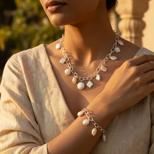 Elegante Collar de Plata de Ley con Perla de Agua Dulce Blanca de Grado AAA, Forma Irregular, con Cadena de Eslabones para Mujer, Regalo de Joyería - Product Image 2