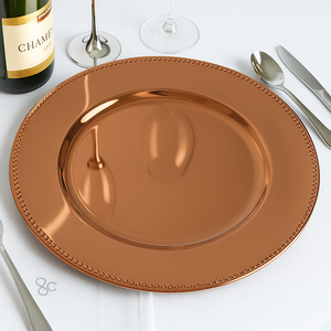 Elegante Plato Base Decorativo de Cobre Martillado en Oro Rosa de 33 cm, Plato Base Redondo para Eventos de Alta Gama y Decoración de Mesa en el Hogar - Product Image 3