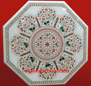 Best Selling White Marble Floral Multi Stone Marble Inlay Coffee <b>Table</b> <b>Top</b> for Furniture <b>Decorative</b> Beautiful Counter <b>Table</b> <b>Tops</b> - Product Image 1