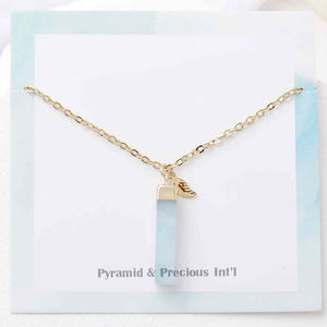 Joyería personalizada curación cristal aguamarina barra hoja encanto colgante piedra natal joyería 18 pulgadas collar al por mayor - Product Image 1