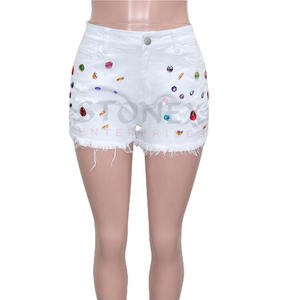 Dernier design Shorts en jean bleu strass cristal diamant coloré sexy Shorts en jean pour femmes Shorts pour femmes Shorts pour femmes - Product Image 1