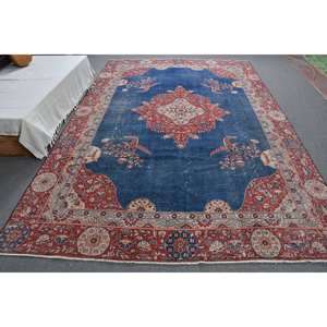 Classique Bleu Rouge Grand Tapis 7.3X11.2 ft PP Matériel Turc Rectangle Salon Tapis Latex Support Patchwork Couloir - Product Image 1