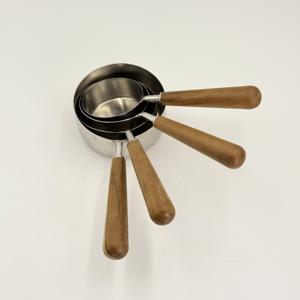 4-Piece Stainless Steel <b>Measuring</b> <b>Cups</b> Spoon <b>Set</b> with Wooden Handle for Kitchen Seasoning Milk Powder Coffee Bean Etc - Product Image 3