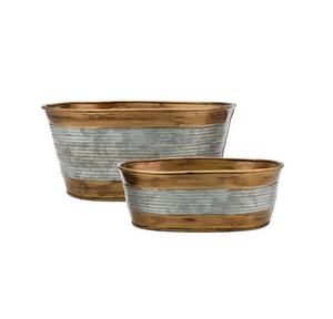 Jardinière en métal fini galvanisé à l'aspect classique avec poignées pour jardinières décoratives de jardin extérieur à la maison - Product Image 5