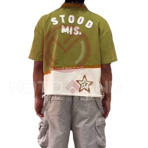 Custom Boxy Streetwear Applique Embroidery Logo Distressed Leather Vintage T-shirt <b>Zip</b> <b>up</b> <b>Polo</b> Shirt - Product Image 5